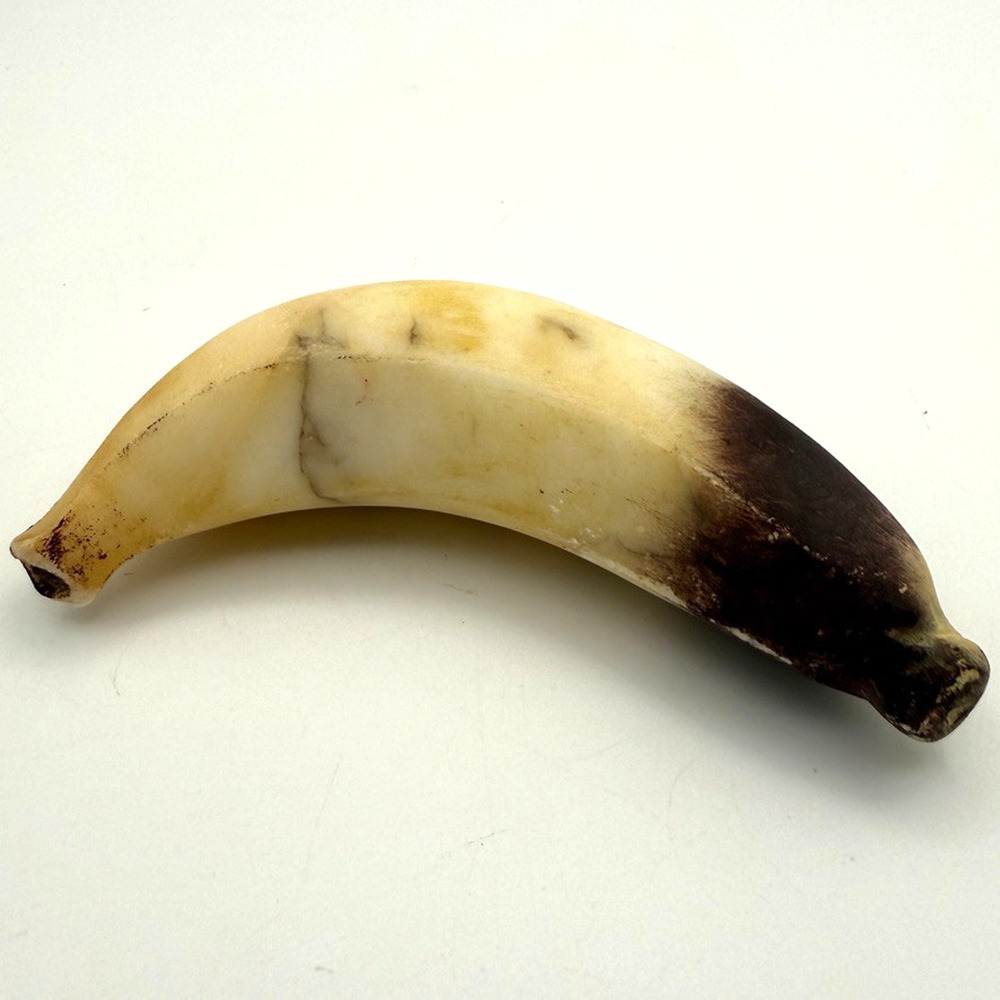 Alabaster Stone Fruit Banana Realistic Bruised Ripe Vintage Marbled Hand Carved